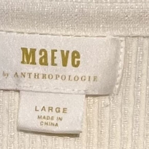 Anthropologie Maeve Ribbed Long Sleeve‎ V Neck Sweater Ivory Cream Size Large - Picture 2 of 5